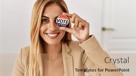  Presentation with vote - PPT layouts consisting of young-american-politic-party-worker background and a coral colored foreground