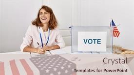  Presentation with party - Theme with young-american-politic-party-worker background and a  colored foreground