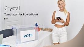  Presentation with american - Slide set with young-american-voter-smiling-happy background and a light gray colored foreground