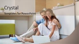  Presentation with video - Slide set with young amorous couple choosing video background and a  colored foreground