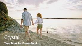  Presentation with water moving - PPT theme featuring young-amorous-hikers-in-casualwear background and a coral colored foreground