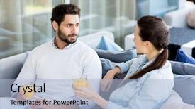  Presentation with glasses - Slide deck consisting of young amorous man and woman background and a light blue colored foreground