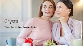  Presentation with females - Amazing presentation design having young and aged females sitting by table while celebrating holiday backdrop and a coral colored foreground