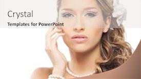  Presentation with pearl - Slide set consisting of young and attractive lady with a pearl jewelry and a flower in her hair over white background background and a lemonade colored foreground