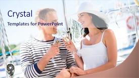  Presentation with summer party - Presentation theme having young and beautiful couple have a party on a luxury sailing boat at summer background and a sky blue colored foreground