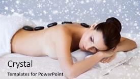  Presentation with christmas girl - Colorful presentation theme enhanced with young and beautiful girl relaxing in christmas spa salon massage therapy healing medicine and health care concept winter background backdrop and a coral colored foreground