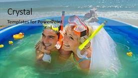  Presentation with married - Slides enhanced with young and beautiful newly-married background and a  colored foreground