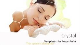  Presentation with spa concept - PPT theme enhanced with young and beautiful woman in spa collage with honeycomb mosaic tiles massaging and healing concept background and a sky blue colored foreground