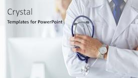  Presentation with confident - Slide set having young-and-confident-male-doctor background and a sky blue colored foreground