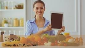  Presentation with cute vegetables - Slide set with young-and-cute-woman-sitting background and a coral colored foreground