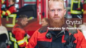  Presentation with fire fighter - Theme with young-and-determined-fire-fighter background and a tawny brown colored foreground