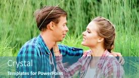  Presentation with love romance - PPT theme enhanced with young and happy couple kissing in park love relationship romance concept background and a ocean colored foreground