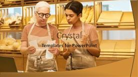  Presentation with profit - PPT theme with young-and-mature-female-clerks background and a gold colored foreground