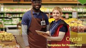  Presentation with intercultural - Presentation design consisting of young-and-mature-intercultural-sales background and a tawny brown colored foreground