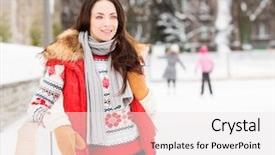  Presentation with ice rink - PPT layouts having young and pretty girl skating on outdoor open air ice-rink at winter background and a white colored foreground