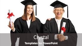  Presentation with female - PPT layouts enhanced with young-and-senior-female-graduates background and a dark gray colored foreground