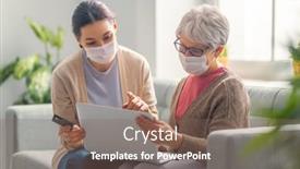  Presentation with helping women - Beautiful slide deck featuring young-and-senior-women backdrop and a violet colored foreground