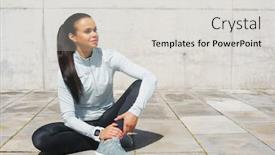  Presentation with woman sport - Audience pleasing presentation theme consisting of young-and-sporty-brunette-woman backdrop and a light gray colored foreground