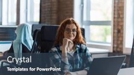  Presentation with orange - Presentation theme having young-and-successful-businesswoman background and a ocean colored foreground