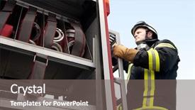  Presentation with firefighter - PPT theme featuring young and successful firefighter background and a gray colored foreground