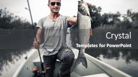  Presentation with fish river - Slide set featuring young angler holds the trophy asp fish leuciscus aspius being in the boat on the river tilt shif effect applied focus on the fish background and a dark gray colored foreground