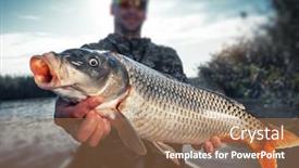  Presentation with fish river - Cool new PPT theme with young-angler-holds backdrop and a coral colored foreground