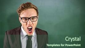  Presentation with green chalkboard - Audience pleasing PPT layouts consisting of young angry businessman shouting at camera against green chalkboard backdrop and a ocean colored foreground