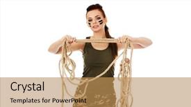  Presentation with woman tied rope sexual - Colorful presentation theme enhanced with young angry soldier woman tugging backdrop and a  colored foreground