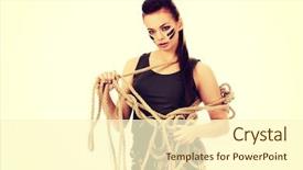  Presentation with angry - Presentation design featuring young angry soldier woman tugging background and a  colored foreground