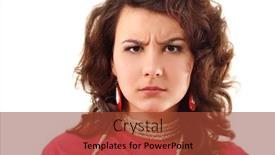  Presentation with look - Slide set with young-angry-woman-guarded-look background and a red colored foreground