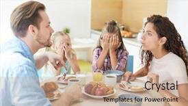  Presentation with faces - Colorful slide deck enhanced with young annoyed couple having argument backdrop and a coral colored foreground