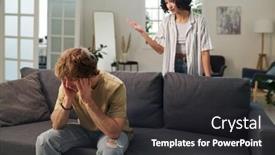  Presentation with standing sitting - Slides having young-annoyed-man-sitting background and a dark gray colored foreground