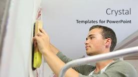  Presentation with apprentice - Slide deck having young apprentice learning how to put wallpaper up on wall background and a light gray colored foreground