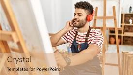  Presentation with arab music - Presentation theme consisting of young-arab-artist-man-listening background and a coral colored foreground