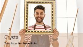  Presentation with artistic artist art brush - Presentation having young-arab-artist-man-smiling background and a coral colored foreground