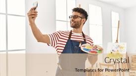  Presentation with art - PPT theme featuring young-arab-artist-man-smiling background and a lemonade colored foreground