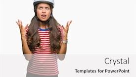  Presentation with cyclist - Slides having young arab cyclist woman wearing safety helmet over isolated background crazy and mad shouting and yelling with aggressive expression and arms raised frustration concept background and a white colored foreground