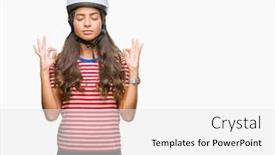  Presentation with cyclist - Slide deck with young arab cyclist woman wearing safety helmet over isolated background relax and smiling with eyes closed doing meditation gesture with fingers yoga concept background and a white colored foreground