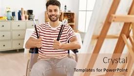  Presentation with arab - Slides having young-arab-disabled-artist-man background and a  colored foreground