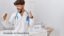  Presentation with political - Slides with young-arab-doctor-man background and a light gray colored foreground