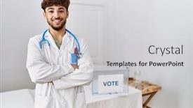  Presentation with political - PPT theme consisting of young-arab-doctor-man background and a light gray colored foreground