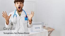  Presentation with political - PPT layouts consisting of young-arab-doctor-man background and a light gray colored foreground