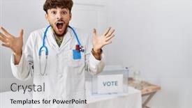  Presentation with political - PPT theme with young-arab-doctor-man background and a light gray colored foreground