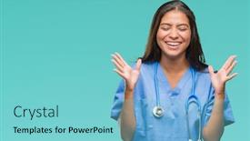  Presentation with arab - Audience pleasing slides consisting of young arab doctor surgeon woman over isolated background celebrating mad and crazy for success with arms raised and closed eyes screaming excited winner concept backdrop and a seafoam green colored foreground