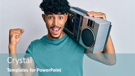  Presentation with arab music - Colorful theme enhanced with young-arab-handsome-man-holding backdrop and a teal colored foreground