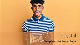  Presentation with chess board - Beautiful PPT theme featuring young-arab-handsome-man-holding backdrop and a gold colored foreground