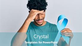  Presentation with blue ribbon - Presentation design with young-arab-handsome-man-holding background and a teal colored foreground