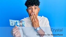  Presentation with canadian - Beautiful PPT layouts featuring young-arab-handsome-man-holding backdrop and a light blue colored foreground