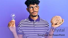  Presentation with thinking brain - Slide set featuring young-arab-handsome-man-holding background and a light blue colored foreground