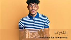 Presentation with chess board - Presentation design enhanced with young-arab-handsome-man-holding background and a gold colored foreground